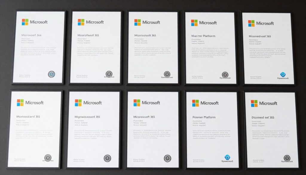 Microsoft代考认证服务覆盖的各类微软认证徽章和证书展示