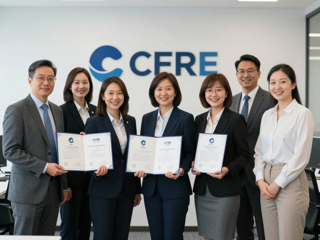CFRE 認證代考服務團隊成員展示專業證書與成功案例