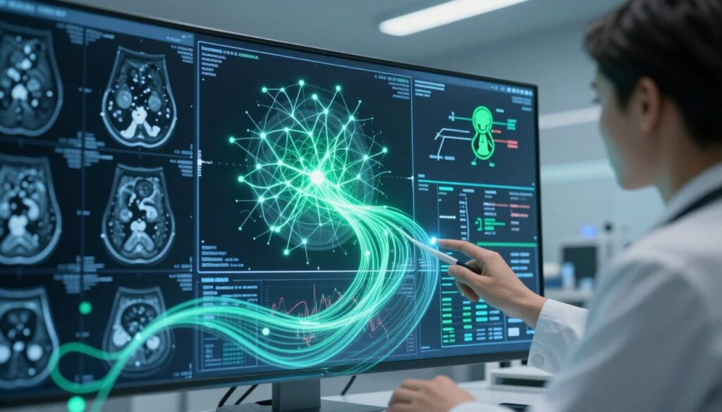 Artificial intelligence applications in medical imaging showing AI-assisted diagnosis and image analysis