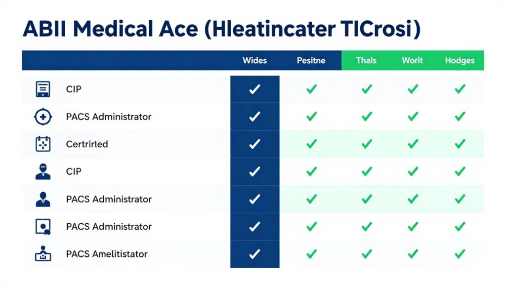 Comparison chart of ABII certification with other healthcare IT and imaging informatics certifications