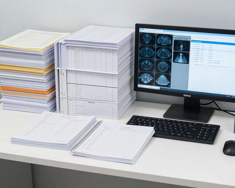 Medical case documentation and surgical logs organized for ABFAS review submission