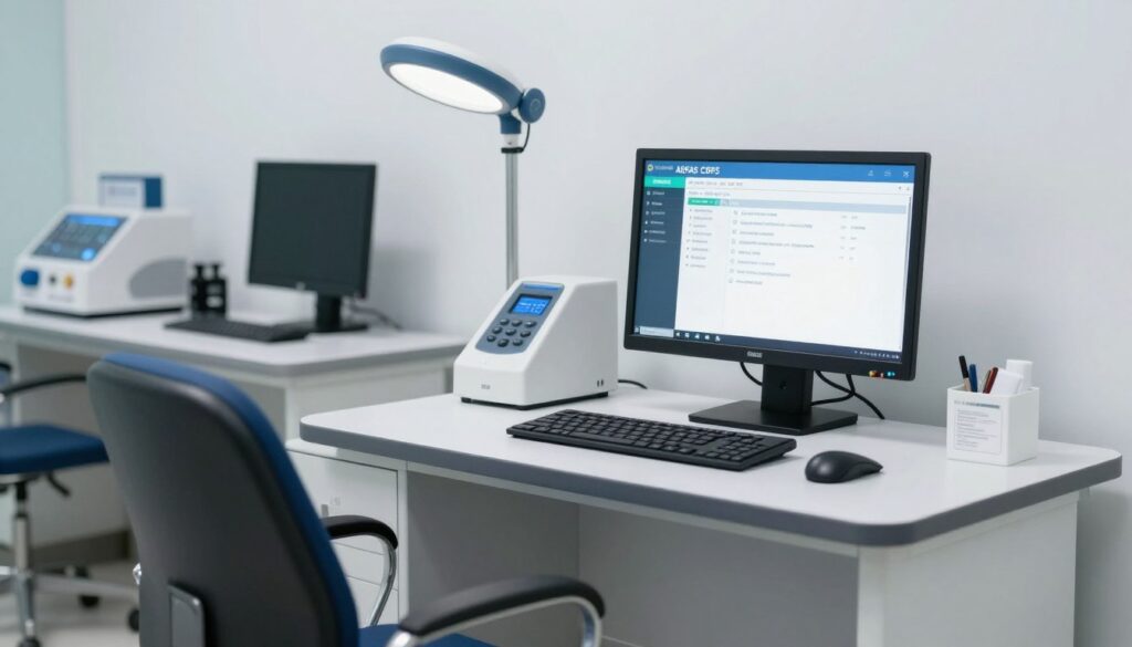 Medical examination room setup for ABFAS computer-based patient simulation exam