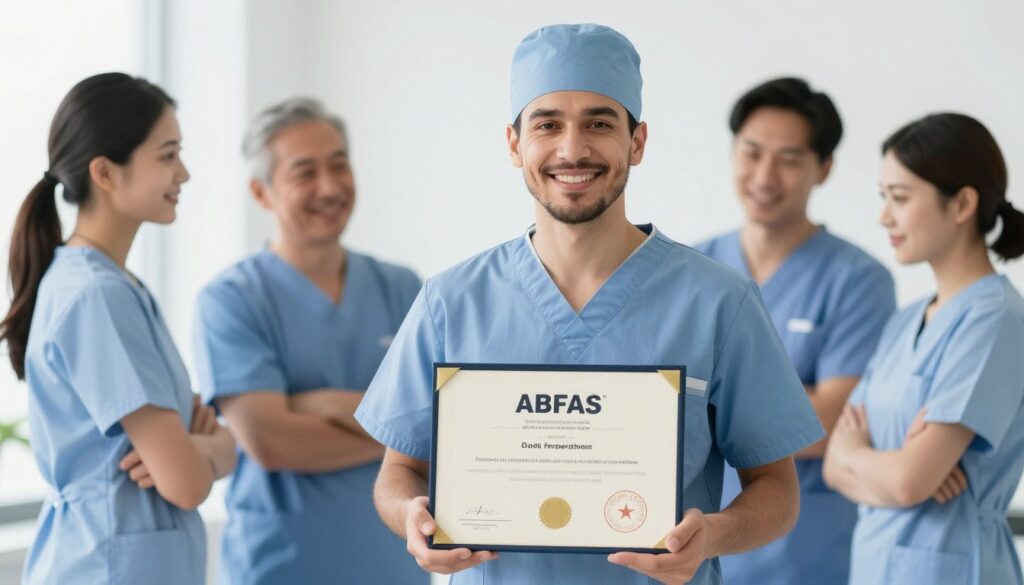 Successful board certified surgeon celebrating achievement with colleagues