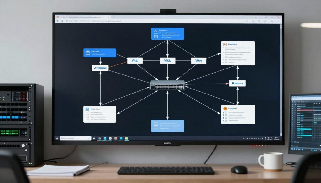 複雜的網路拓撲圖與Arista設備配置示例 複雜的網路拓撲圖與Arista設備配置示例