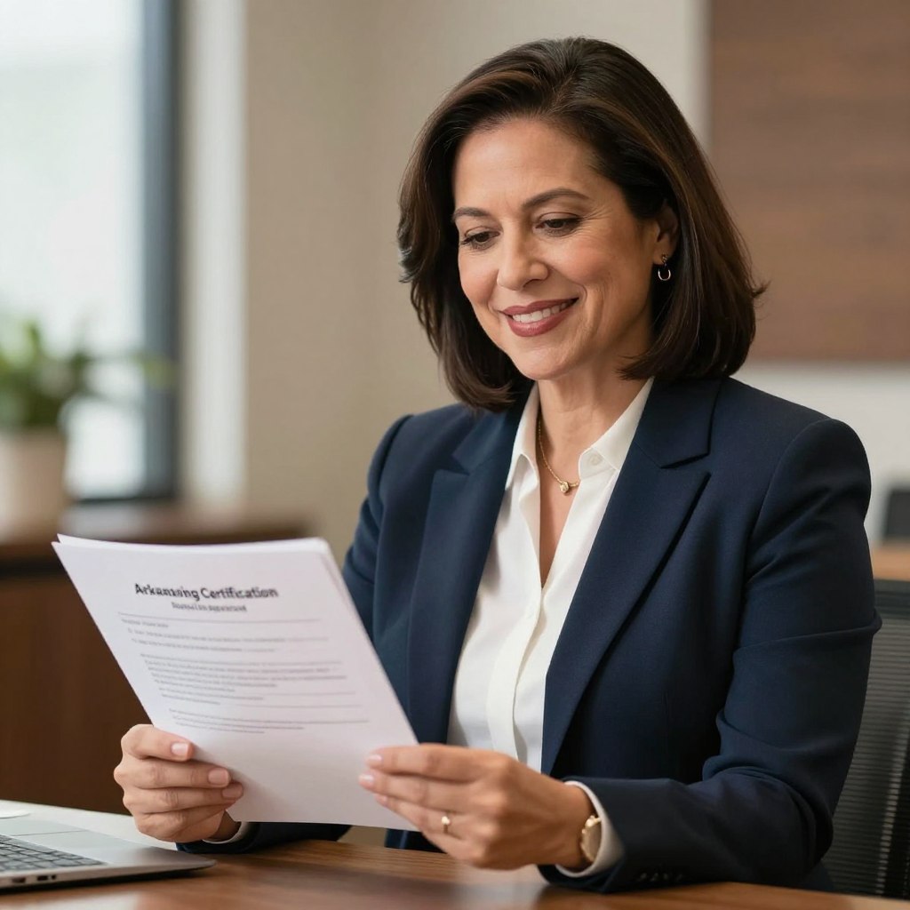 Expert education professional reviewing reading certification exam content