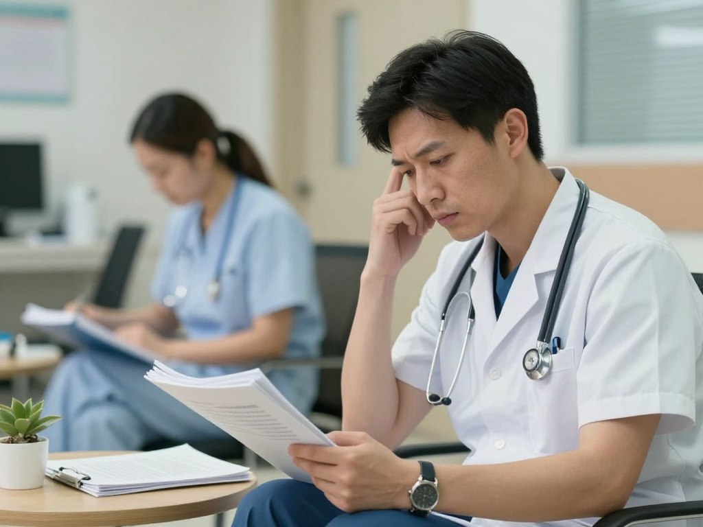 忙碌的醫療專業人員在工作間隙學習ARRT認證材料