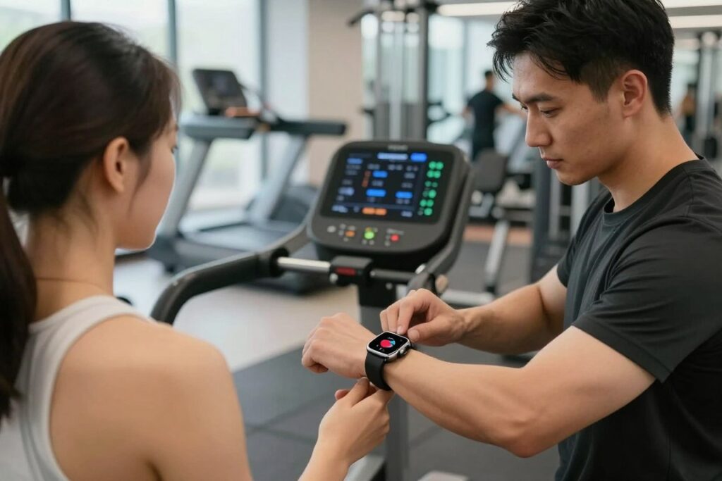 運動專業人員使用可穿戴設備監測客戶運動數據