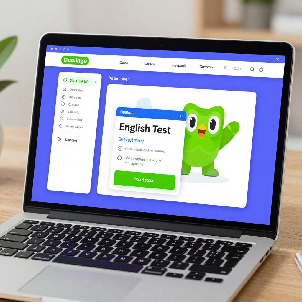 多鄰國英語測試應用界面顯示線上考試的便捷性