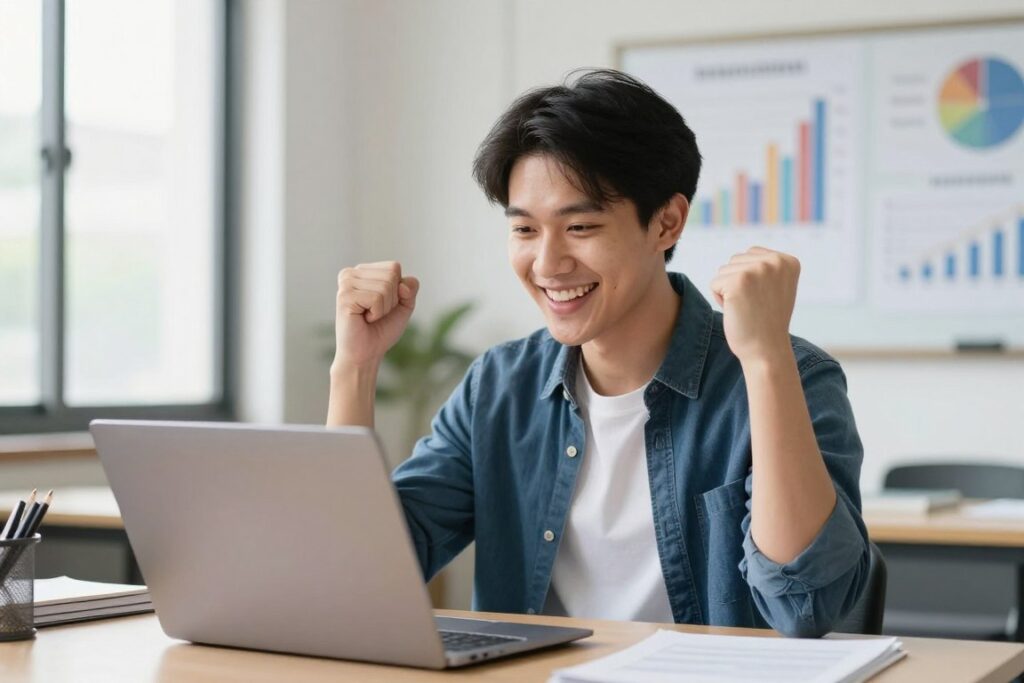 學生成功完成統計課程的喜悅瞬間