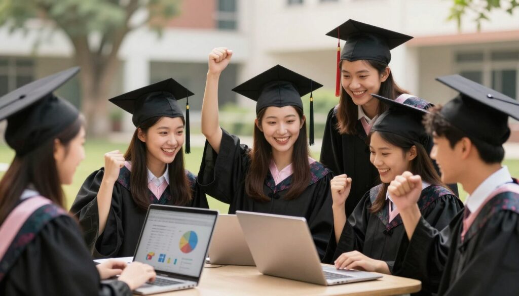 學生成功完成考試後的喜悅場景