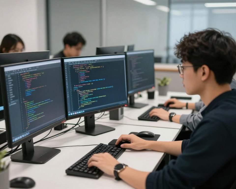 專業團隊處理複雜編程項目和算法問題的工作場景