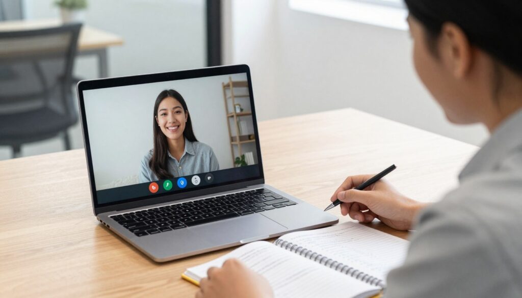 專業顧問與考生進行線上諮詢討論EJU代考服務方案和需求