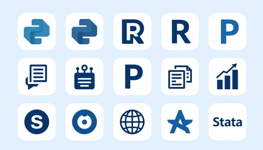 常用數據分析編程工具和統計軟件圖標展示