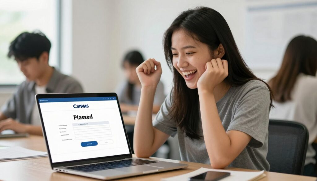 成功完成Canvas考試的學生慶祝場景