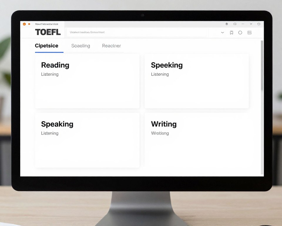 托福考試介面展示閱讀聽力口語寫作四個考試部分