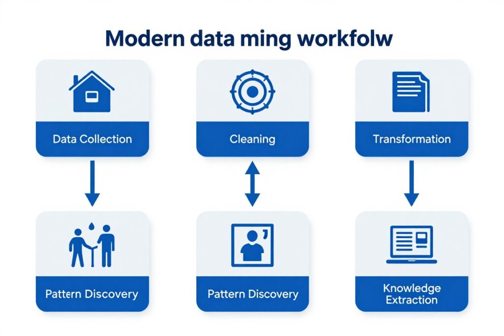 數據挖掘流程圖展示從數據收集到知識發現的步驟