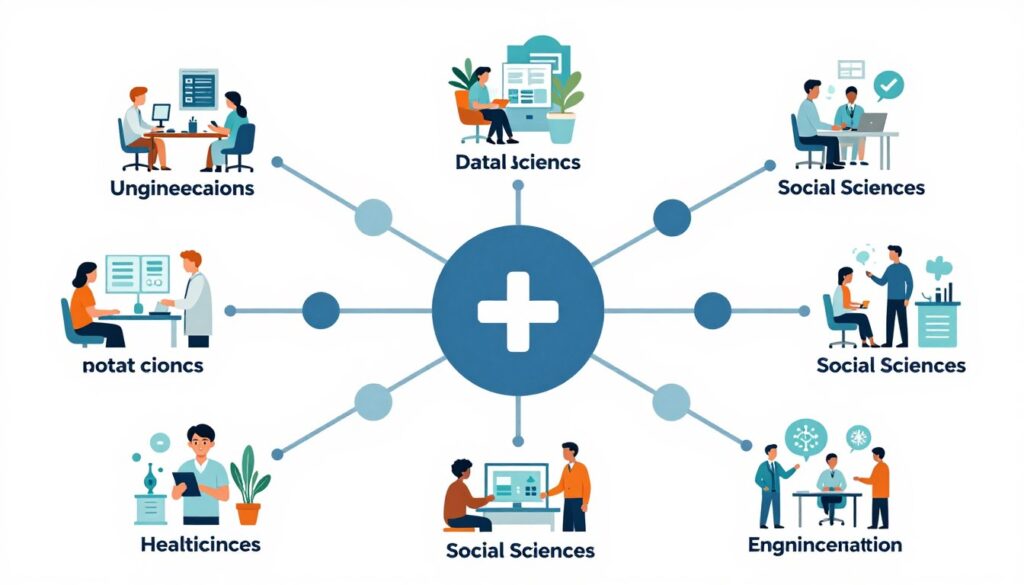數據科學應用於不同學科領域的示意圖