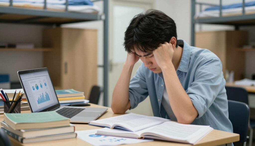 學生面對商業溝通考試挑戰的學習場景