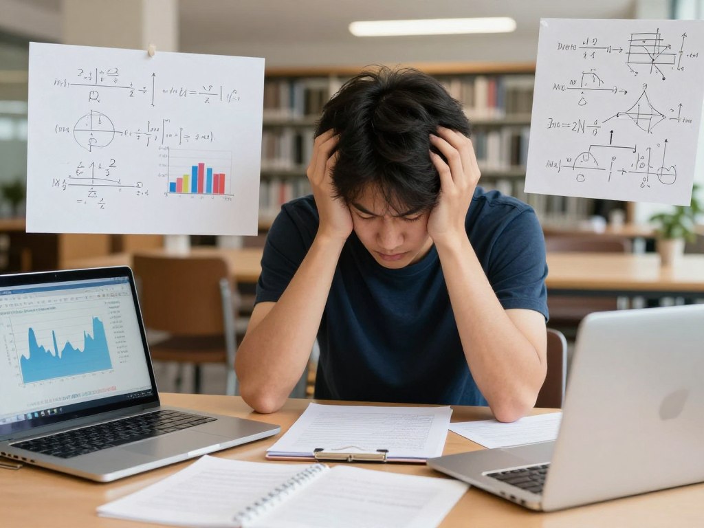 學生面對複雜經濟數據和統計分析感到困惑
