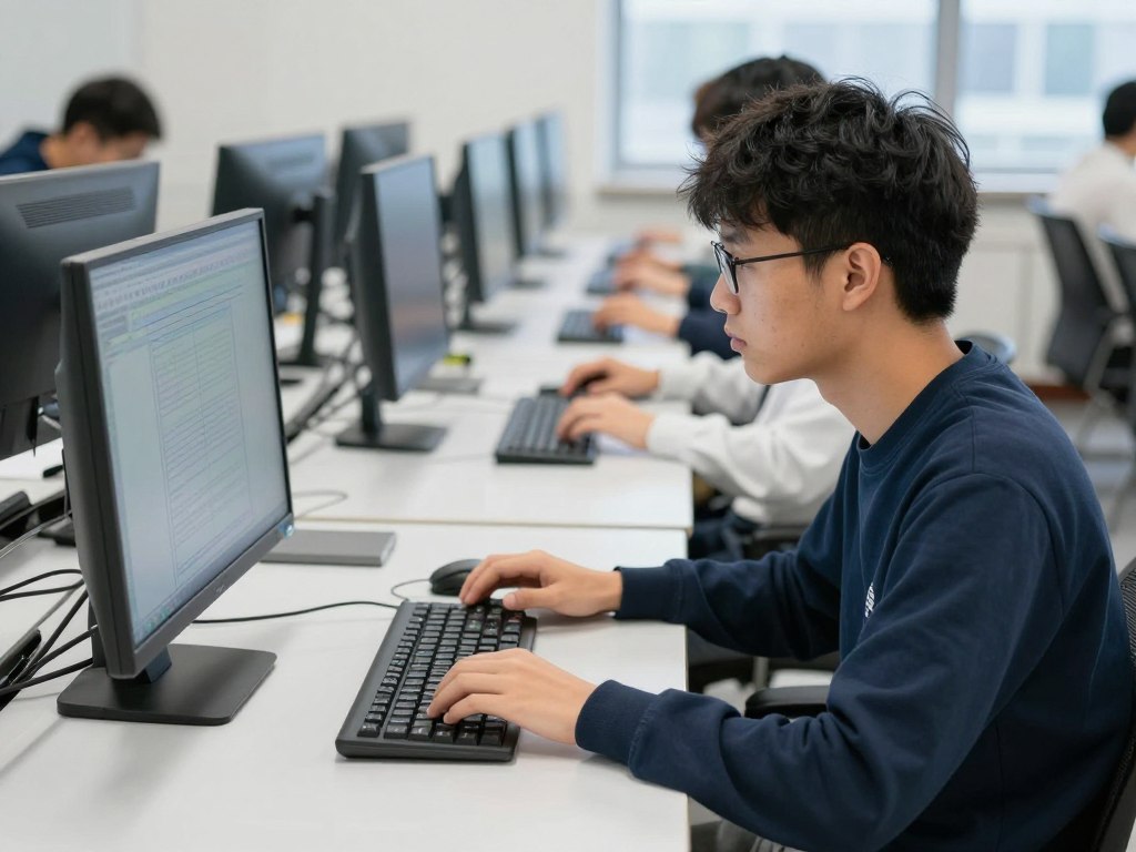 工程學生在電腦前學習CAD軟體操作