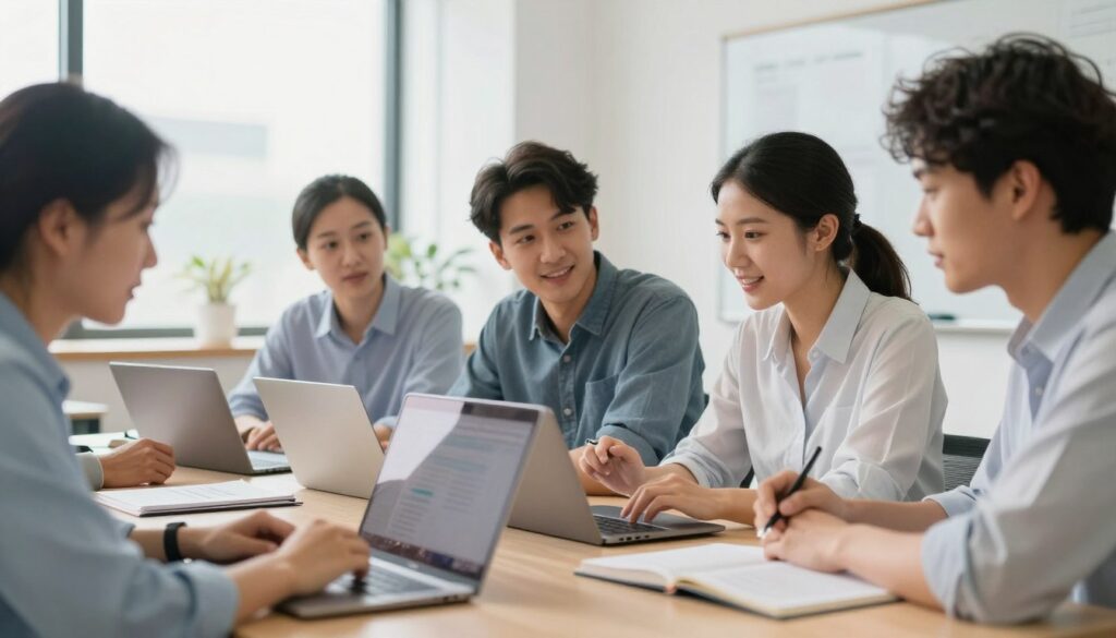 專業團隊協作場景展示學術導師討論和工作