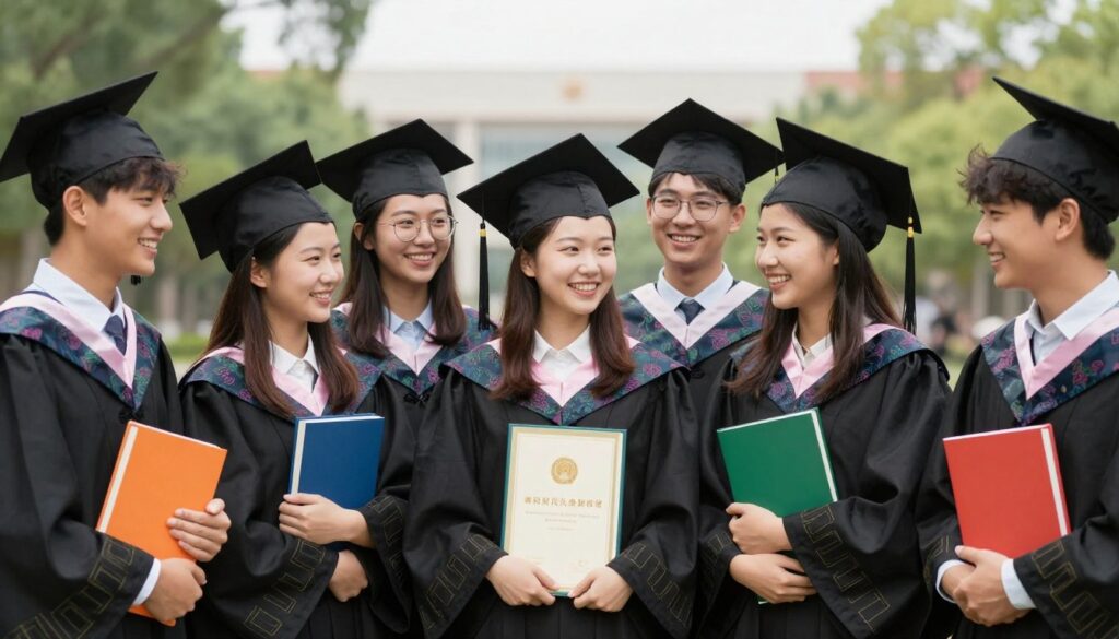 成功的留學生慶祝學業成就